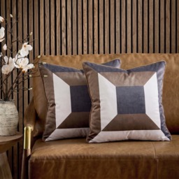 OHS Square Print Matte Velvet Cushion Covers, Brown/White - 45 x 45cm