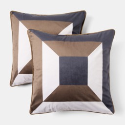 OHS Square Print Matte Velvet Cushion Covers, Brown/White - 45 x 45cm - thumbnail 2