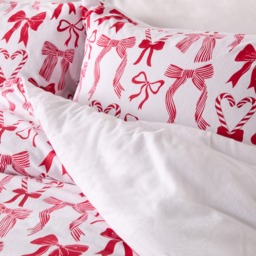 OHS Bow Print Brushed Cotton Flannelette Duvet Cover Set, White/Red - Double - thumbnail 4