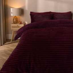 OHS Ribbed Faux Fur Duvet Cover Set, Burgundy - Superking