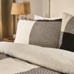 OHS Gingham Check Teddy Duvet Cover Set, Monochrome - Super King - thumbnail 2