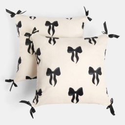 OHS 4 Pack Bow Print Cushion Covers with Cushion - Monochrome - thumbnail 3