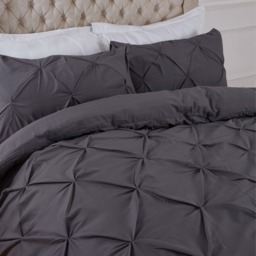 OHS Polycotton Diamond Pintuck Pinch Pleat Duvet Set, Charcoal Grey - Double - thumbnail 2