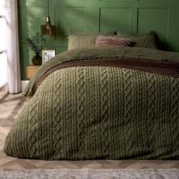 OHS Cable Knit Fleece Duvet Cover Set, Woodland Green - King