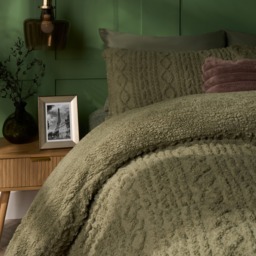 OHS Cable Knit Fleece Duvet Cover Set, Woodland Green - King - thumbnail 2