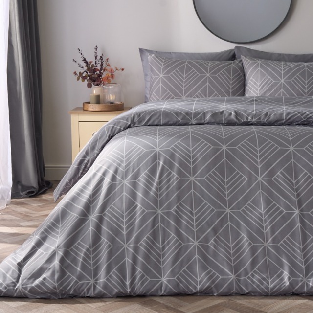 OHS Isaac Geometric Duvet Cover Set, Grey - Double - image 1