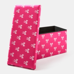 OHS Bow Print Velvet Foldable Rectangle Storage Ottoman - Hot Pink - thumbnail 2