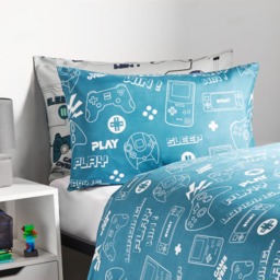 OHS Kids Gaming Console Print Reversible Duvet Cover Set, Grey/Blue - Single - thumbnail 4