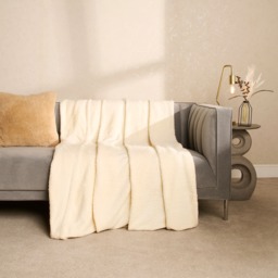 OHS Teddy Fleece Blanket Soft Throw Over Bed, Cream - 125 x 150cm - thumbnail 2