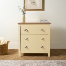 OHS Chicago 3 Drawer Bedside Table - Cream - thumbnail 1