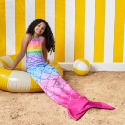 OHS Kids Mermaid Tail Ombre Wearable Beach Towel - Multi - thumbnail 2