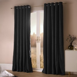 "OHS Bouclé Eyelet Curtains, Black - 66 x 72""" - thumbnail 2