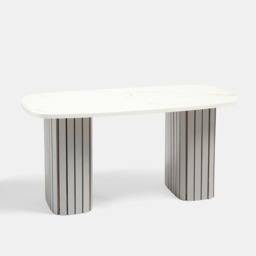 OHS Madison Marble Effect Ribbed Coffee Table - Grey/White - thumbnail 3