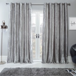 "OHS Crushed Velvet Eyelet Curtains - Silver 90"" x 90"""