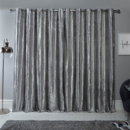 "OHS Crushed Velvet Eyelet Curtains - Silver 90"" x 90""" - thumbnail 2