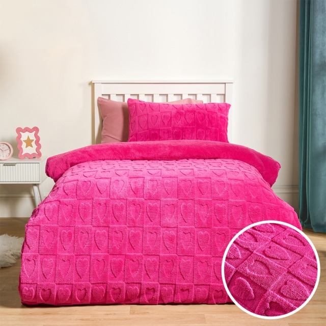 OHS Heart Tufted Fleece Duvet Cover Set, Hot Pink - Single - image 1