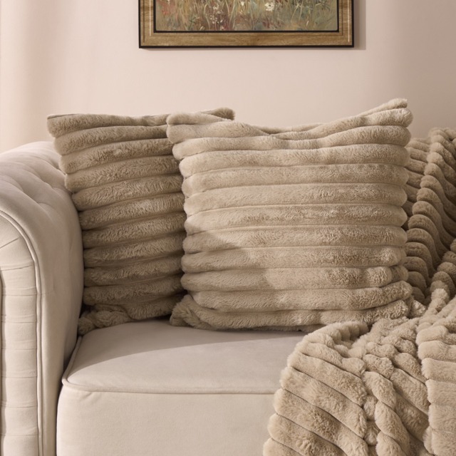 OHS 4 Pack Faux Fur Thick Ribbed Cushion Covers with Cushion - Mink - image 1