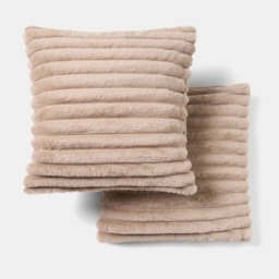 OHS 4 Pack Faux Fur Thick Ribbed Cushion Covers with Cushion - Mink - thumbnail 4