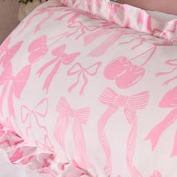 OHS Bow Print Frill Edge Bolster Pillow - Pink - thumbnail 2
