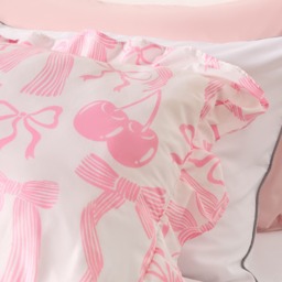 OHS Bow Print Frill Edge Bolster Pillow - Pink - thumbnail 3
