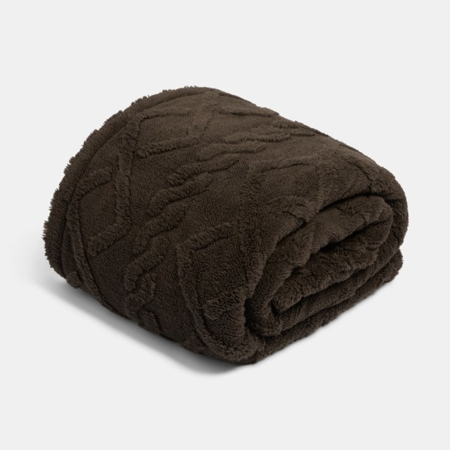 OHS Cable Knit Sherpa Throw, Brown - 130 x 160cm - image 1