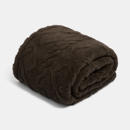 OHS Cable Knit Sherpa Throw, Brown - 130 x 160cm