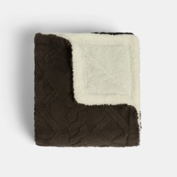 OHS Cable Knit Sherpa Throw, Brown - 130 x 160cm - thumbnail 2