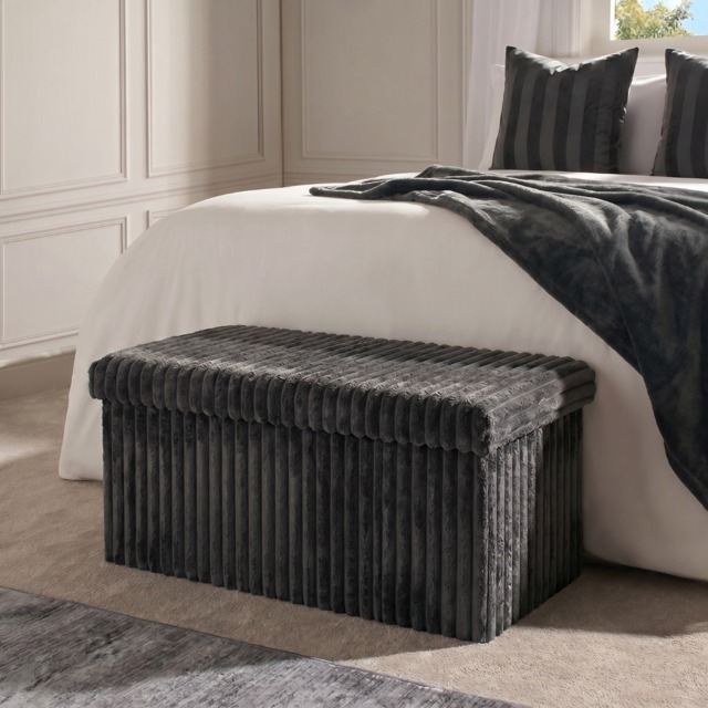 OHS Ribbed Foldable Rectangle Storage Ottoman - Charcoal - image 1