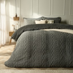 OHS Cable Knit Sherpa Fleece Duvet Cover Set, Grey - Single