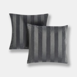 OHS 2 Pack Stripe Velvet Cushion Covers, Charcoal - 45 x 45cm - thumbnail 3