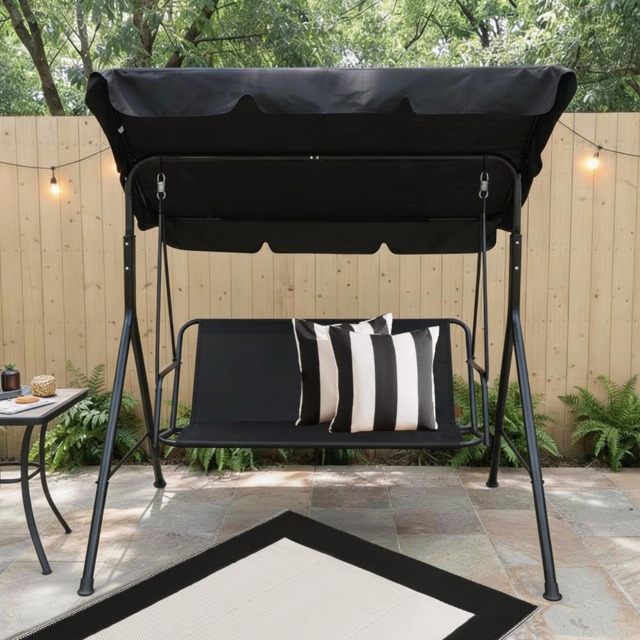 OHS 3 Seater Swing Bench With Canopy - Black - image 1
