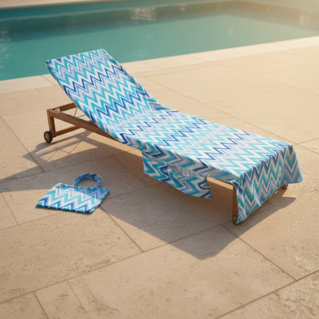 OHS Zigzag Print Beach Towel in a Bag - Blue - image 1