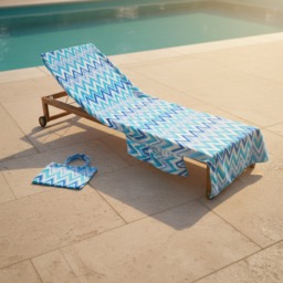 OHS Zigzag Print Beach Towel in a Bag - Blue - thumbnail 1