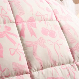 OHS Bow Print Frill Edge Coverless 7.5 Tog Duvet Set, Pink - King - thumbnail 4