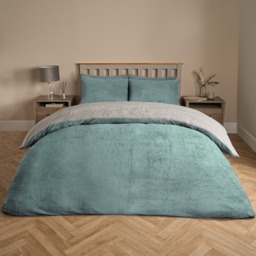 OHS Teddy Fleece Reversible Duvet Cover Set, Duck Egg/Grey - Single