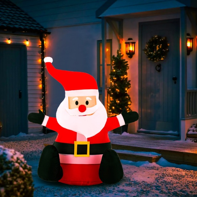OHS Indoor/Outdoor Self-Inflating Santa Light-Up Porch Decoration - Red - image 1