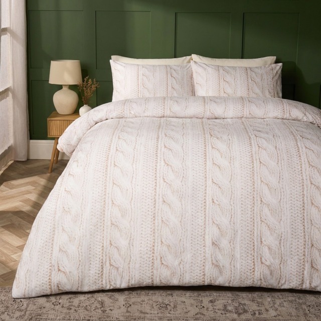 OHS Cable Knit Print Duvet Cover Set, Natural - Super King - image 1