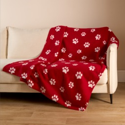 OHS Pet Paw Print Fleece Throw - Red - thumbnail 3