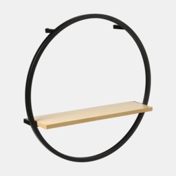 OHS Circle Towel Holder With Shelf - Black/Light Wood - thumbnail 3