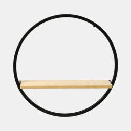 OHS Circle Towel Holder With Shelf - Black/Light Wood - thumbnail 2