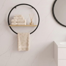 OHS Circle Towel Holder With Shelf - Black/Light Wood