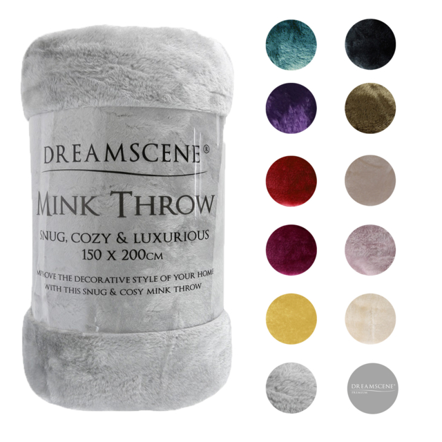 Luxury Faux Fur Mink Fleece King Size Throw - Silver - image 1