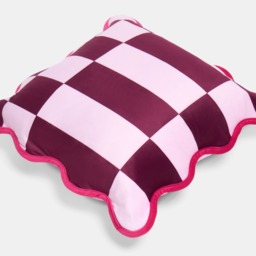 OHS Velvet Check Scallop Edge Cushion Covers, Burgundy/Pink - 45 x 45cm - thumbnail 5