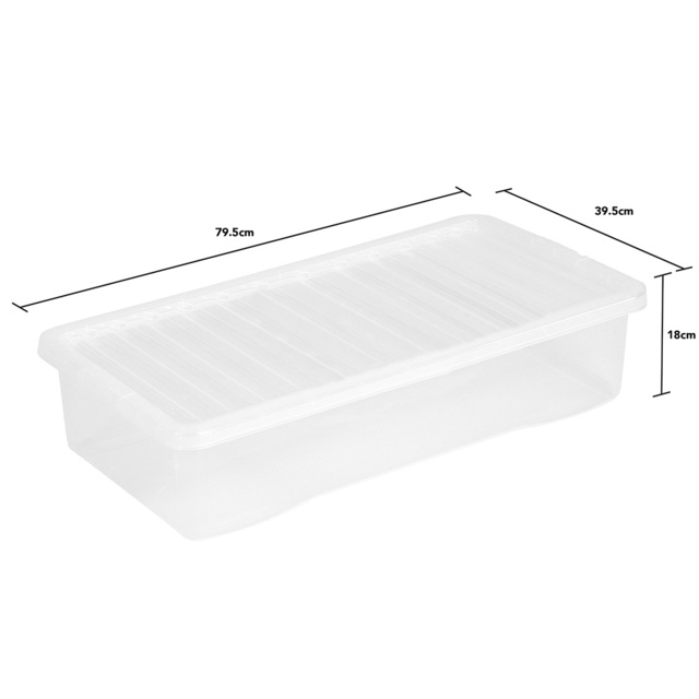 Wham Crystal Underbed Plastic Storage Box & Lid, Clear - 42 Litre