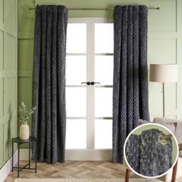 OHS Waffle Fleece Thermal Eyelet Curtains, Charcoal - 90 x 90in