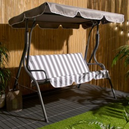 OHS 3 Seater Swing Bench With Canopy - Grey/White Stripe - thumbnail 1
