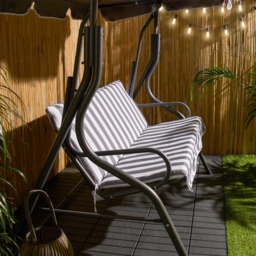 OHS 3 Seater Swing Bench With Canopy - Grey/White Stripe - thumbnail 3