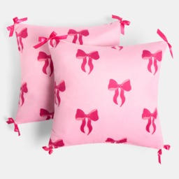 OHS Bow Print Cushion Covers, Pink - 45 x 45cm - thumbnail 3
