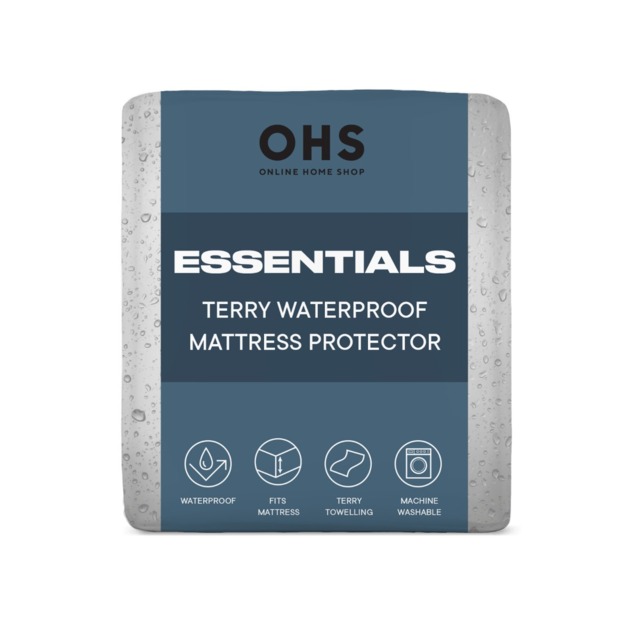 OHS Terry Waterproof Mattress Protector, White - Single - image 1