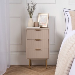 OHS Ribbed 3 Drawer Wood Bedside Table - Taupe